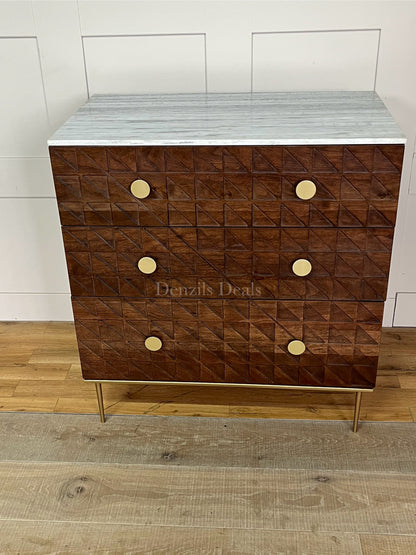 John Lewis Trinity Marble Top Acacia Wood 3 Drawer Chest, Brown Rrp £699 R36
