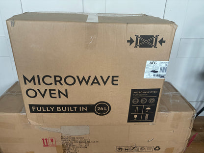AEG OB6SM261UB 26L built-in solo microwave in gloss black with a touch-button door and digital LED display