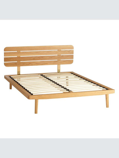 A king-size John Lewis Bow oak wooden bed frame featuring a light slatted headboard with a clean, modern design."