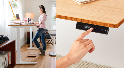 A motorized 120cm wide Fully Jarvis sit/stand desk by Herman Miller, shown with a rectangular natural finish worktop and a sturdy matte black dual-leg steel frame with height adjustment controls.