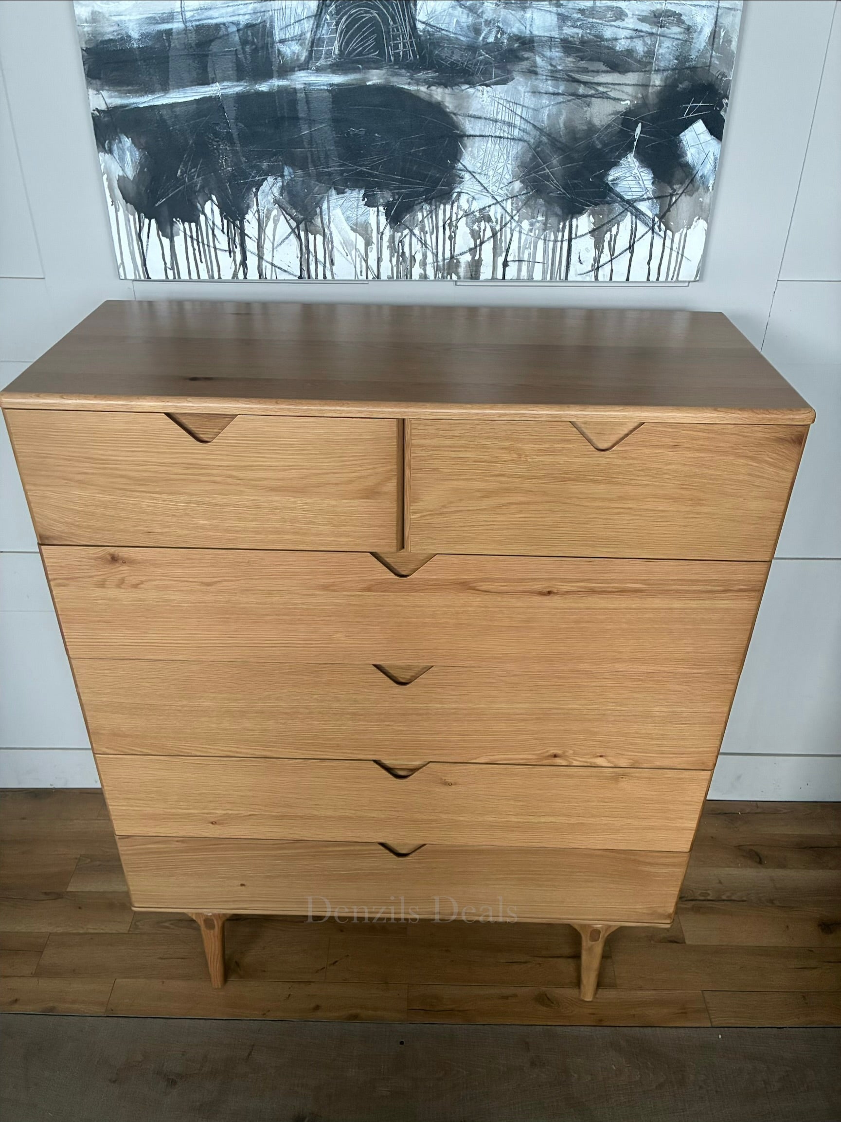A solid oak wood 3-drawer chest from the John Lewis X-Ray bedroom range, featuring a light oak finish, rounded corners, and tapered legs inspired by Danish design