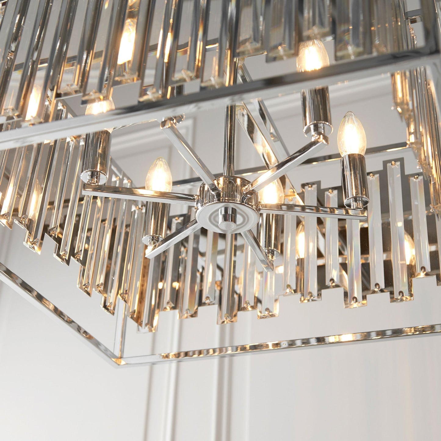 Bodhi Abergele 6-light ceiling pendant featuring faceted acrylic beads and carved aluminium rods