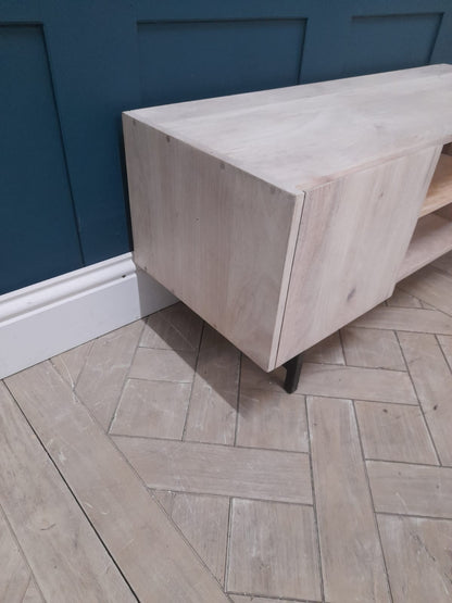 Aphra TV Stand, Light Mango Wood and Black, 108cm Wide.