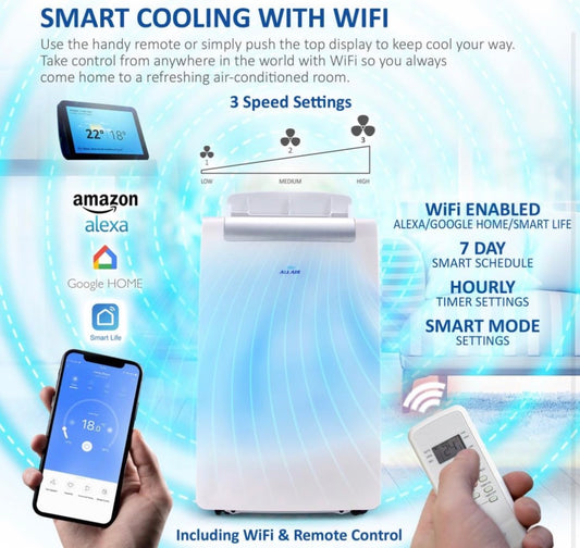 ALLAIR Portable Air Conditioner 3-IN-1 12000 BTU, Dehumidifier, Cooling Fan WiFi