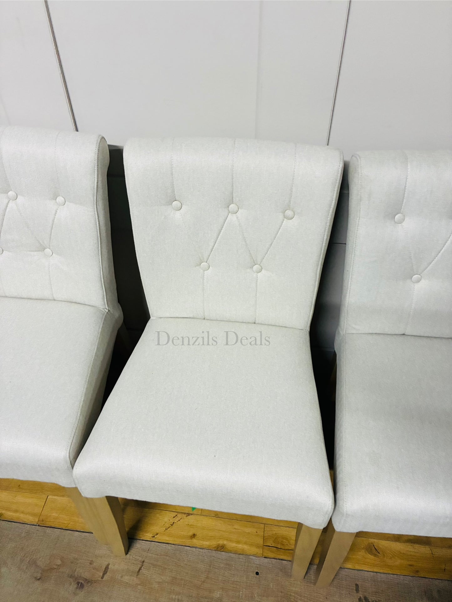 John Lewis Margo Button Back Dining Chair Brushed Tweed, Natural, Set of 4