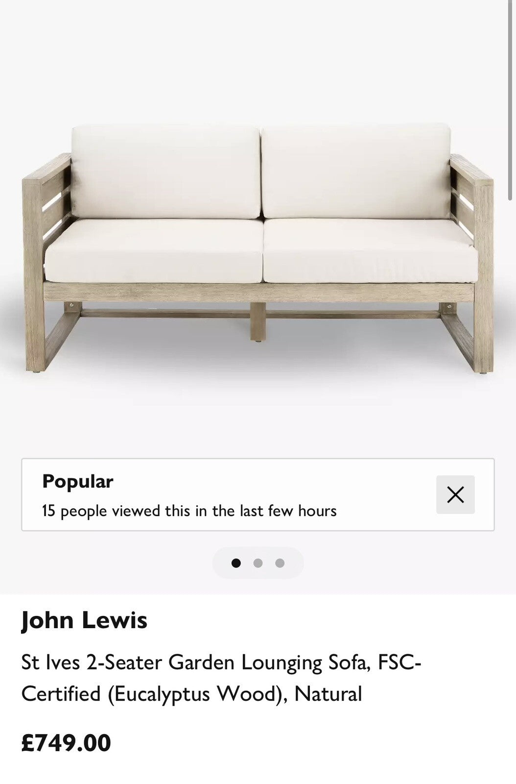 John Lewis St Ives 2-Seater Garden Lounging Sofa & 2 Armchairs, outdoor set