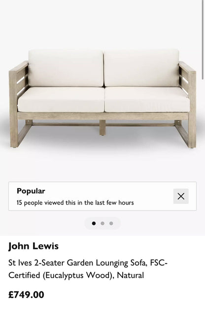 John Lewis St Ives 2-Seater Garden Lounging Sofa & 2 Armchairs, outdoor set