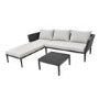 Black rattan 4-seater garden corner sofa set with chaise longue and glass coffee table.