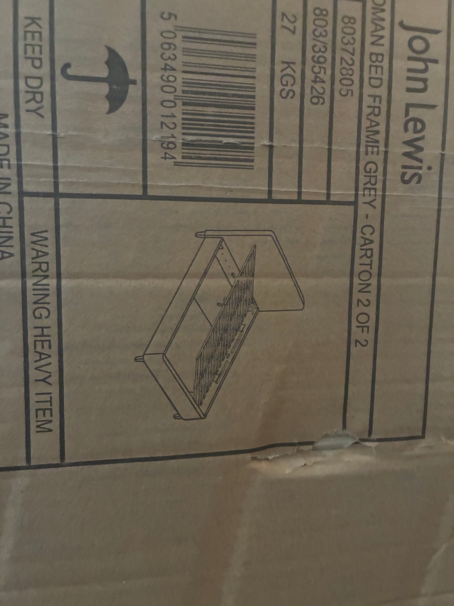 John Lewis Victor 135cm Ottoman Storage Upholstered Bed Frame GREY