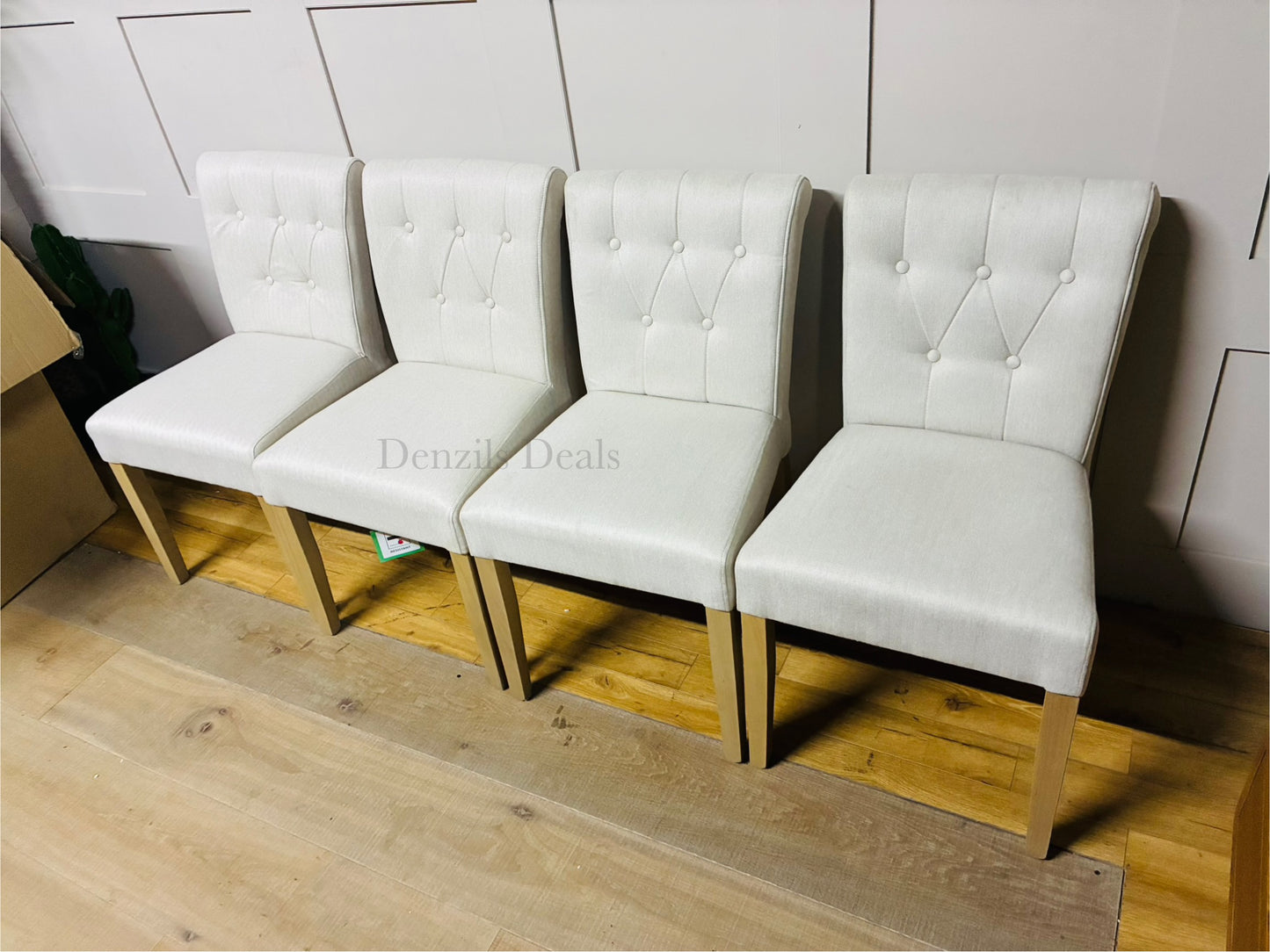 John Lewis Margo Button Back Dining Chair Brushed Tweed, Natural, Set of 4