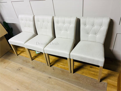 John Lewis Margo Button Back Dining Chair Brushed Tweed, Natural, Set of 4