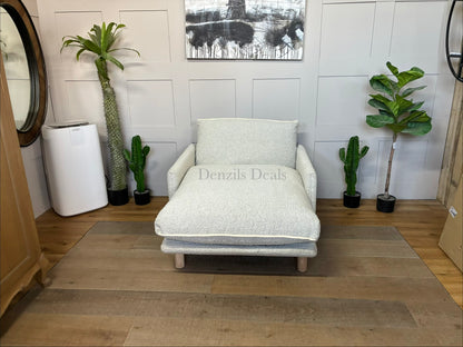 Cozmo Cosy 1.5 Seater Chaise Snuggler, Ecru Boucle Natural Piping with Feather and foam filling for a long, comfortable sit