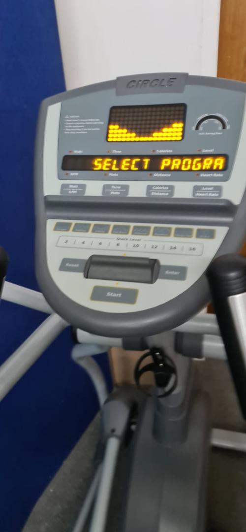 Circle Fitness E6 elliptical trainer featuring 20-inch stride, 16 resistance levels, and padded pedals for low-impact cardio