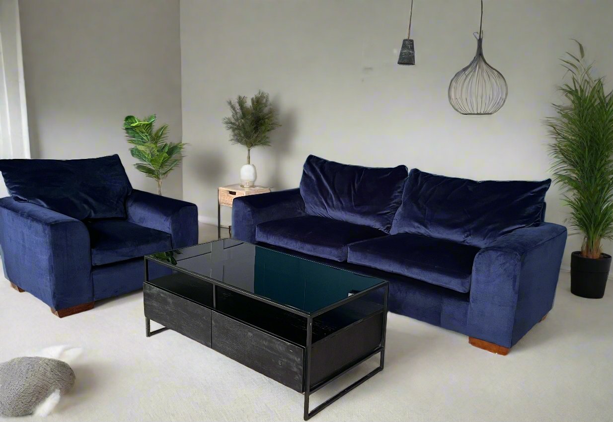 Clara Velvet Pillow Back sofa set of 3 Seater Sofa and armchair