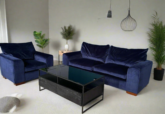 Clara Velvet Pillow Back sofa set of 3 Seater Sofa and armchair