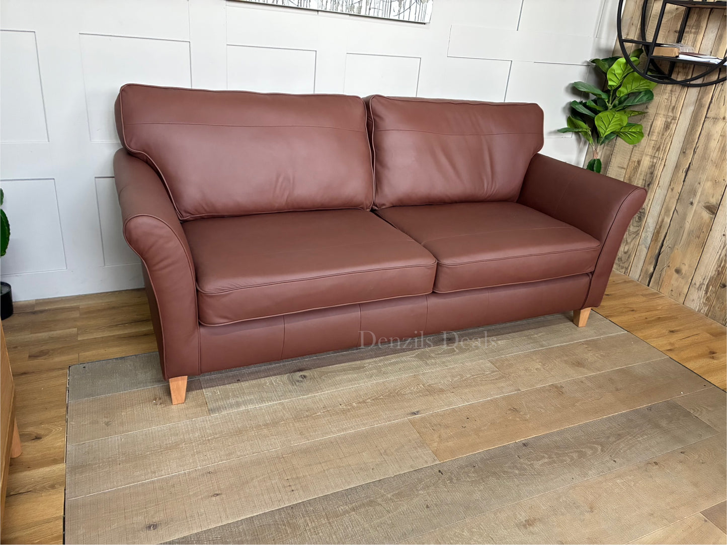 John Lewis Charlotte II Large 3 Seater Leather Sofa, Matt Chestnut R41