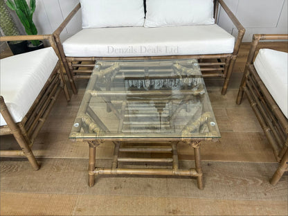 Brown Bamboo Conservator/Garden Sofa Set with 2 Armchairs & Coffee Table
