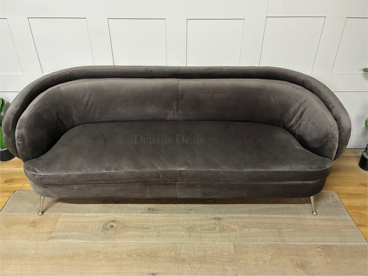 Gallery Interiors Tesoro Sofa Dark Taupe Velvet Rrp £1875 R61