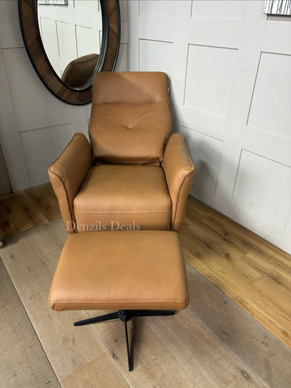 John Lewis Relaxed Recliner Armchair & Footstool, Tan Leather Rrp £949 R29