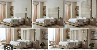 DFS Karina wall-mounted headboard panel in cream velvet with vertical stitching.