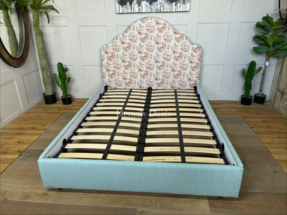 DFS x Cath Kidston Flounce double bed frame featuring a cloud-shaped upholstered headboard in a classic floral pattern