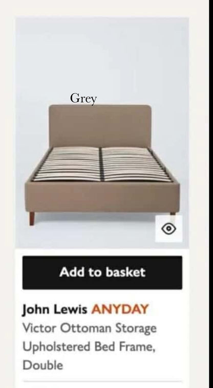 John Lewis Victor 135cm Ottoman Storage Upholstered Bed Frame GREY