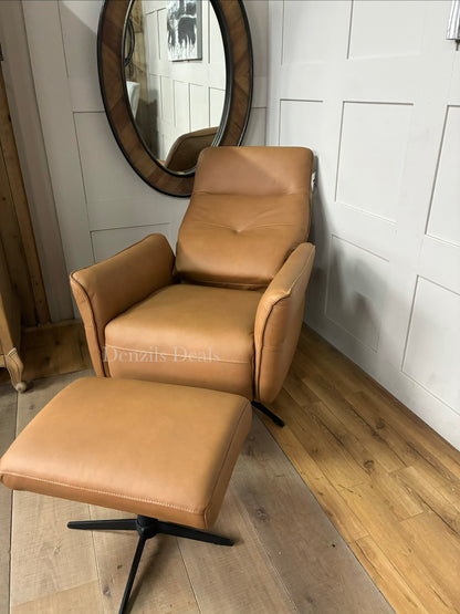 John Lewis Relaxed Recliner Armchair & Footstool, Tan Leather Rrp £949 R29