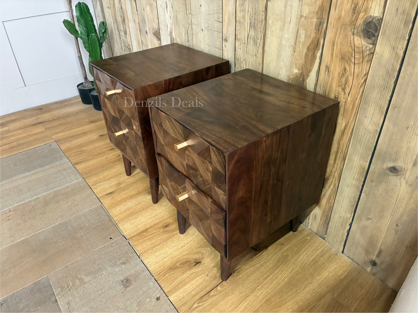 2x John Lewis  + Swoon Franklin 2 Drawer Bedside Table, Dark Brown Rrp £518
