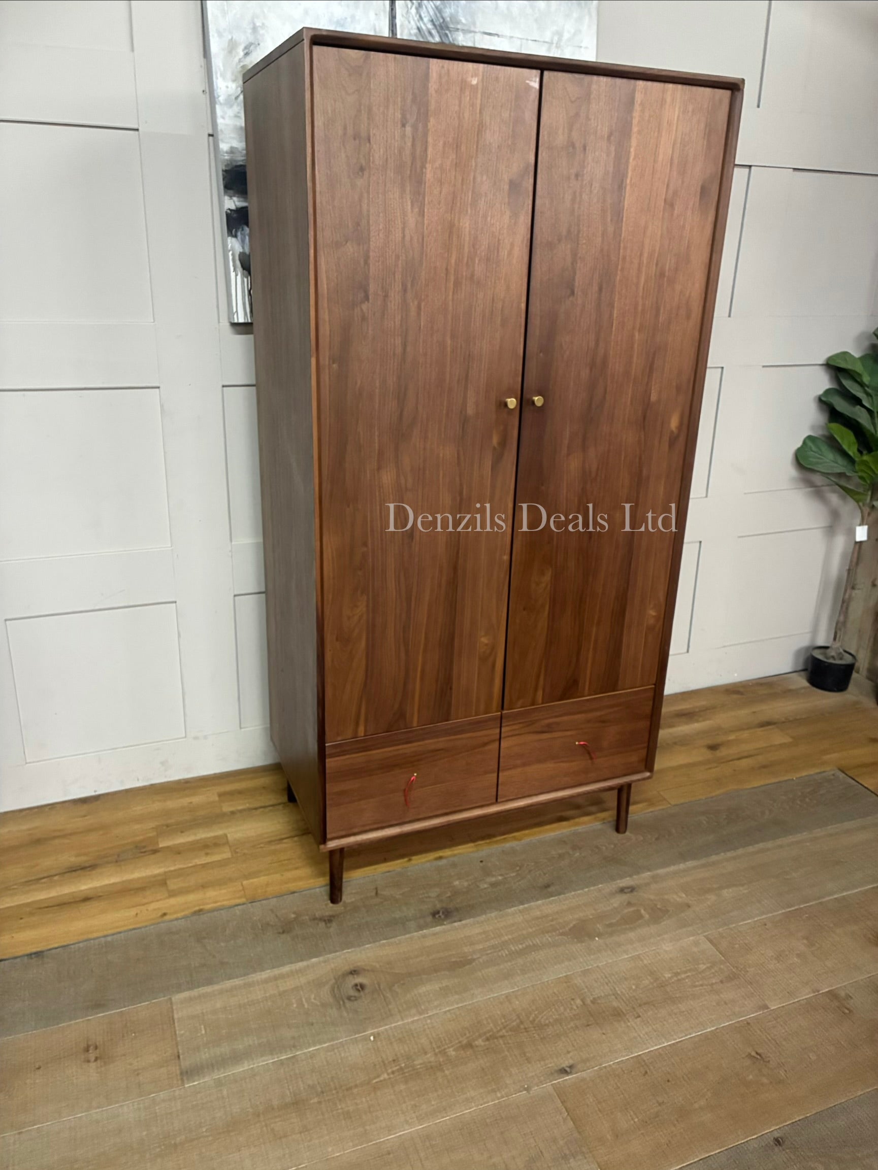 Fishe & Lilly Wright Walnut 2-Door Wardrobe with bottom drawer.