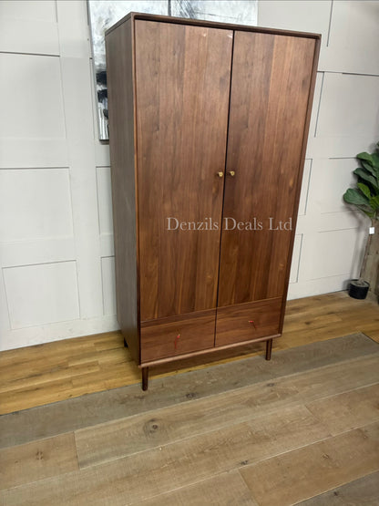 Fishe & Lilly Wright Walnut 2-Door Wardrobe with bottom drawer.