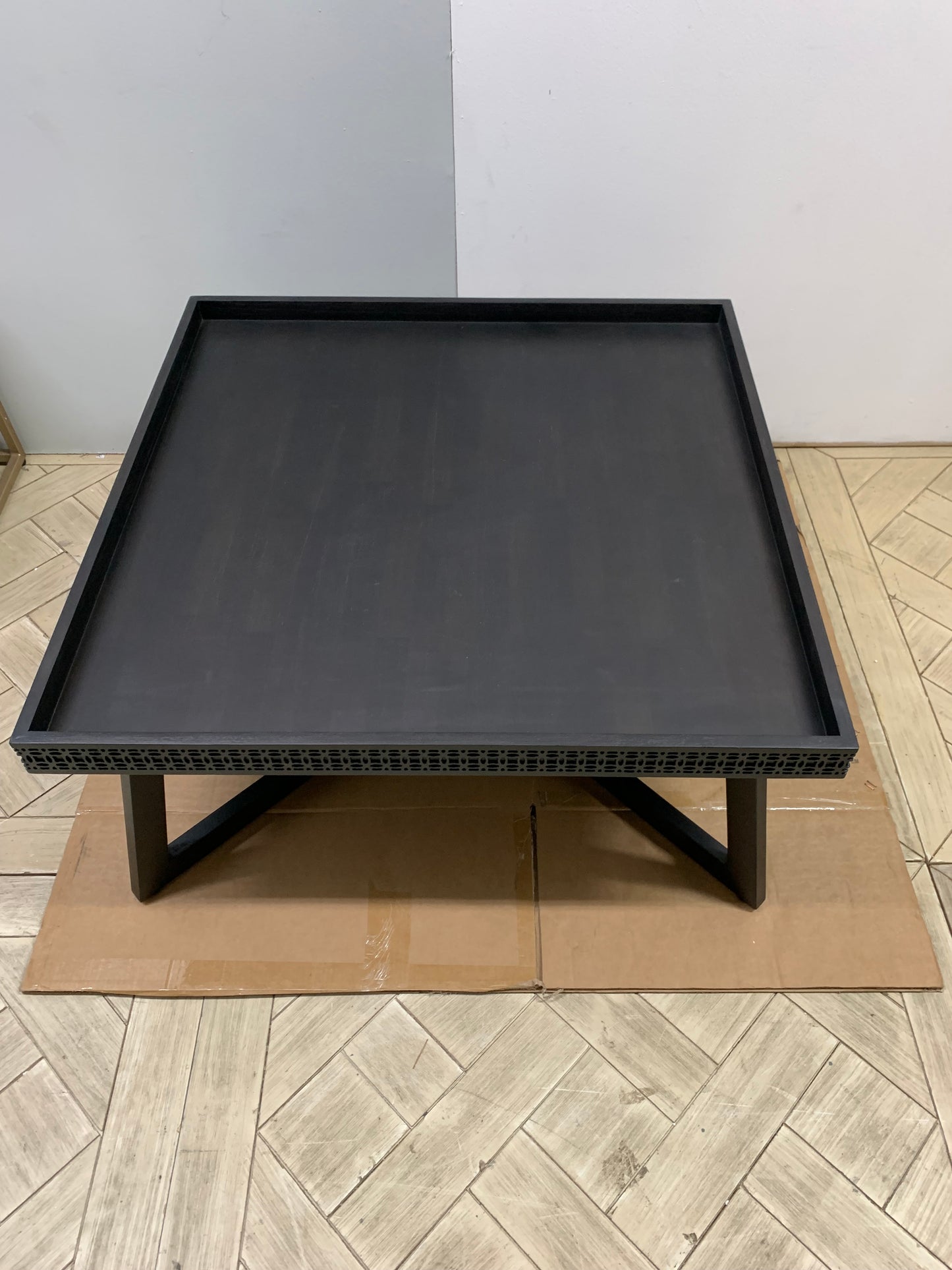 Frank Hudson Boho Boutique 900mm square coffee table with a tray-style top and geometric legs