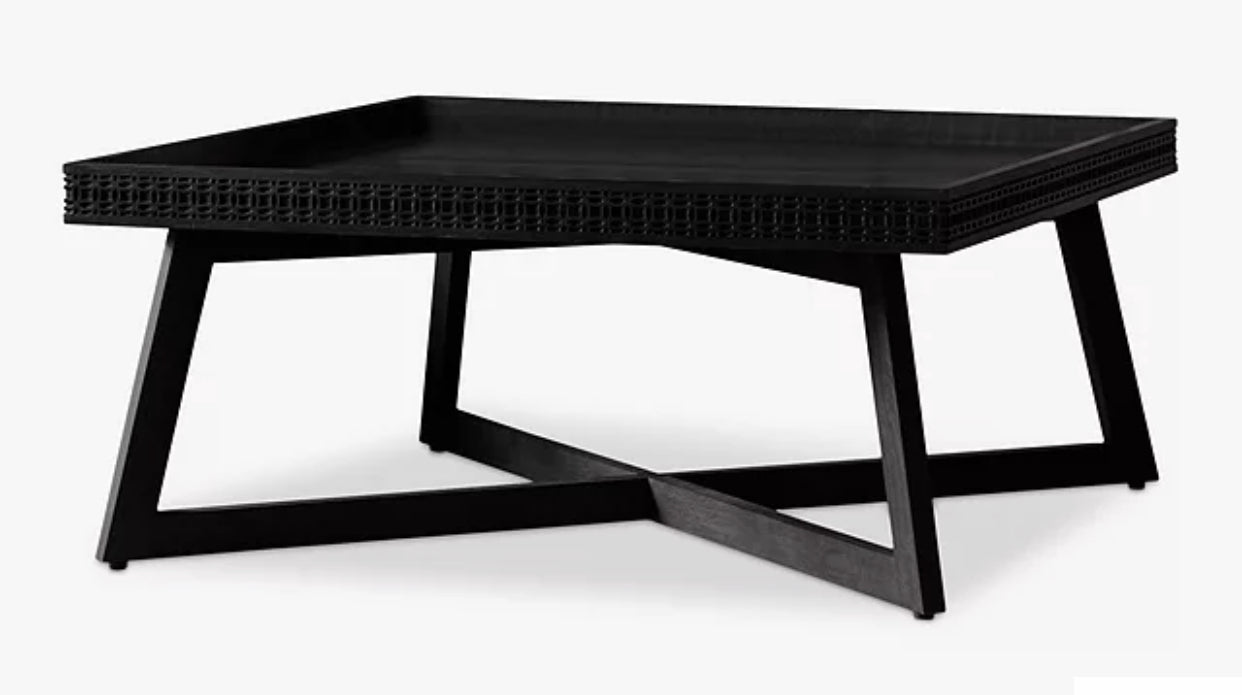 Frank Hudson Gallery Direct Boho Boutique Coffee Table in matte black charcoal finish with intricate blind fretwork detailing