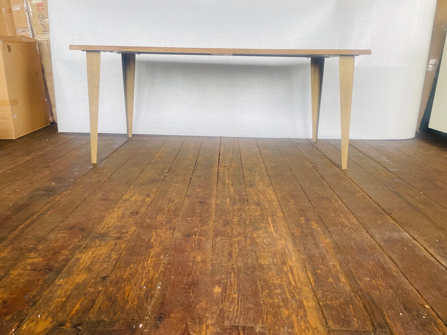 Frank Hudson Foundry Oak 180cm rectangular dining table with solid wood top and metal legs