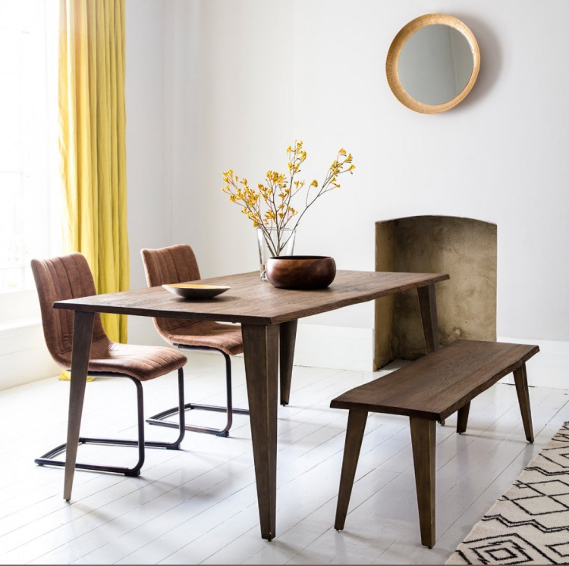 Frank Hudson Foundry Oak 180cm rectangular dining table with solid wood top and metal legs