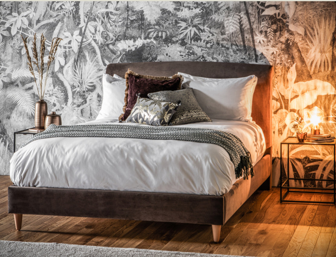 Gallery Direct Kempton king size bedstead in truffle velvet.