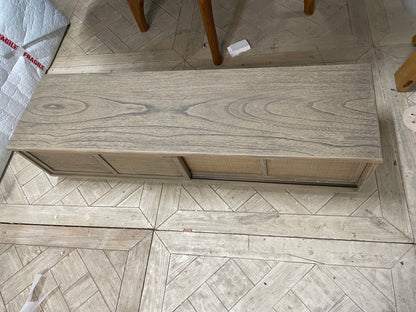 Gallery Direct Mustique textured light-wood 2-door media unit with parquet wood patterning and round metal handles