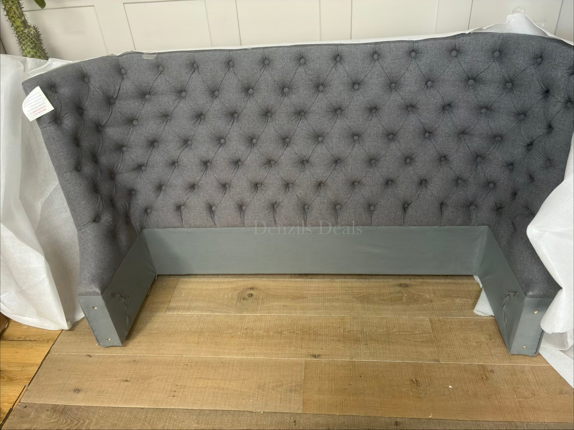 Grey DFS Cavendish II king size storage bed. Close up view on headboard 