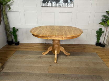 Hertford/Whatley 100cm-130cm extending Round Oak Pedestal Table 