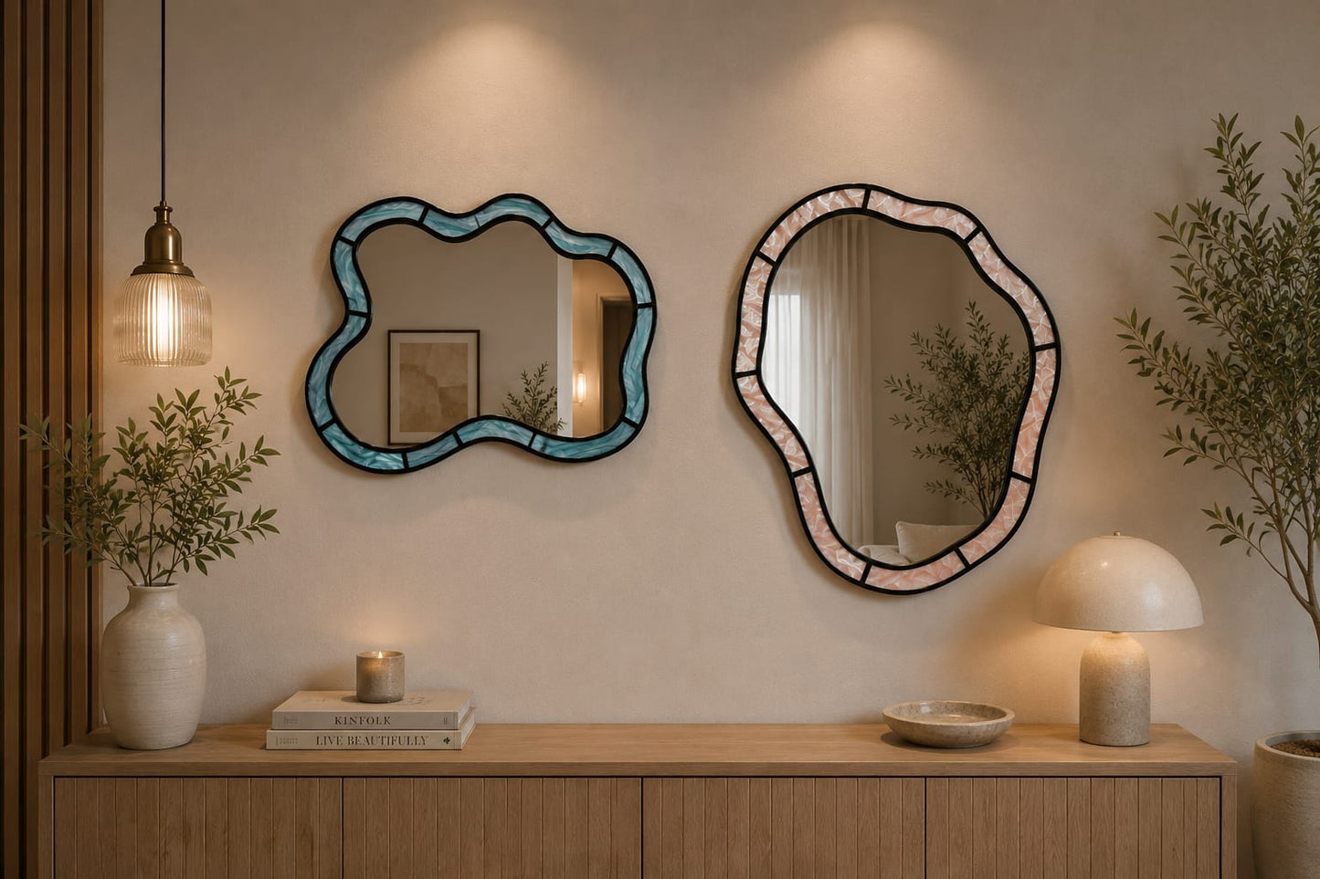Urban outfitters squiggle pair of mirror in pearlescent blue and lilac RRP £90