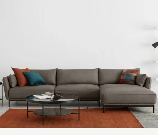 Made.com Odelle  Right Hand Facing Chaise End Corner Sofa, Grey Leather #8589.