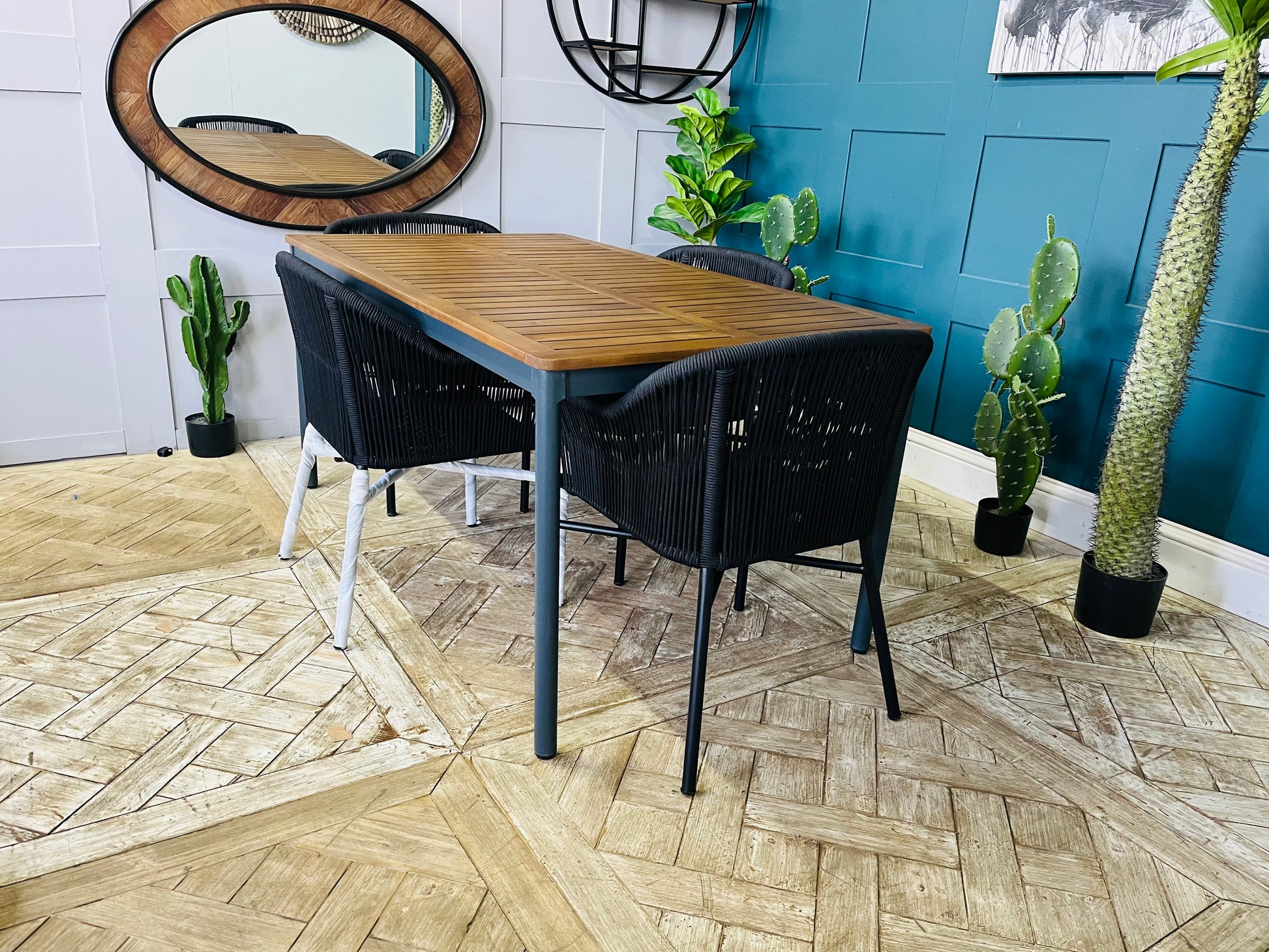 John Lewis Basket 6-Seater Round Garden Dining Table, Grey PA