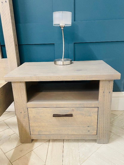 Scandinavian style rustic pine lamp Table