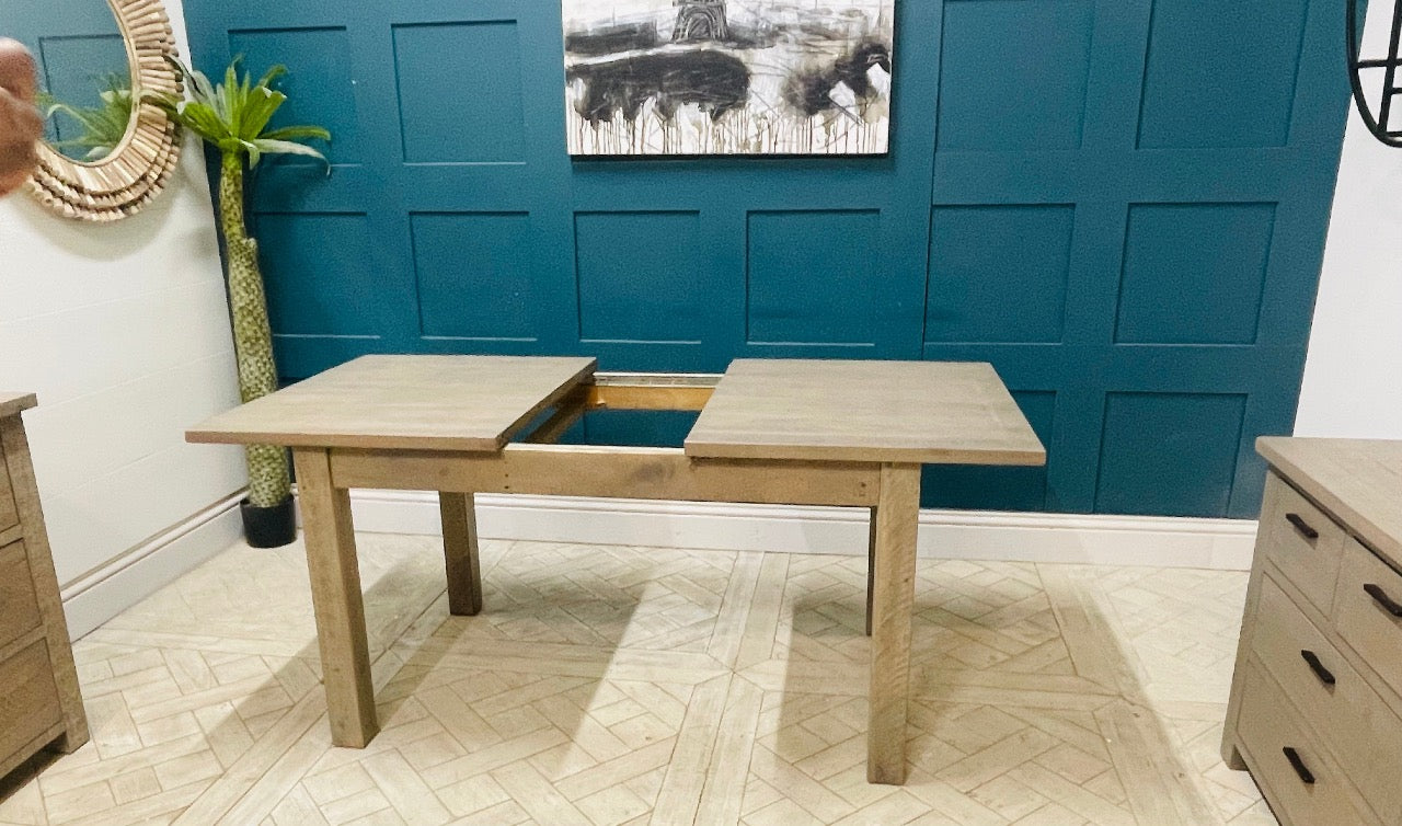 Scandinavian style rustic pine extending dining table