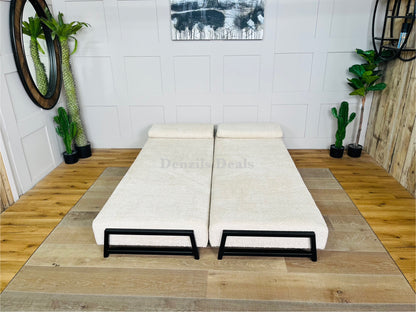 innovative Duplet Daybed With Powder Coated Black metal Legs . Cream Boucle