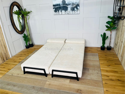 innovative Duplet Daybed With Powder Coated Black metal Legs . Cream Boucle