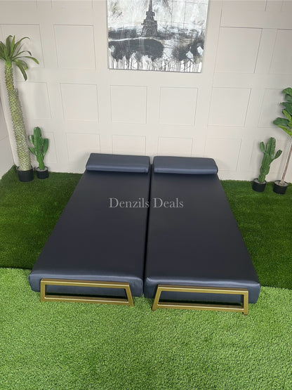 innovative Outdoor Duplet Sofa/Daybed Powder Coated Gold Legs Ink Blue Rrp £1449