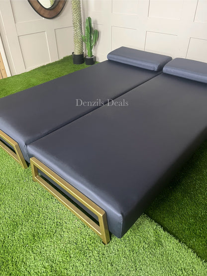 innovative Outdoor Duplet Sofa/Daybed Powder Coated Gold Legs Ink Blue Rrp £1449