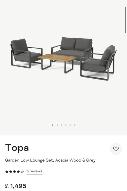 Made.com Topa  Garden arm  Chair and coffee table , Acacia Wood & Grey  #8772/16