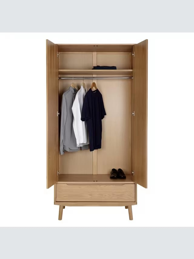 John Lewis Bow Double Wardrobe & Drawer, Natural R3