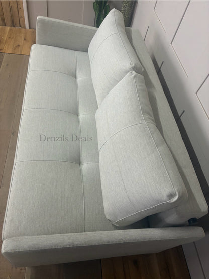 Innovation Living Cubed 160 modern sofa bed in Mixed Dance Natural fabric with wooden legs. Top view